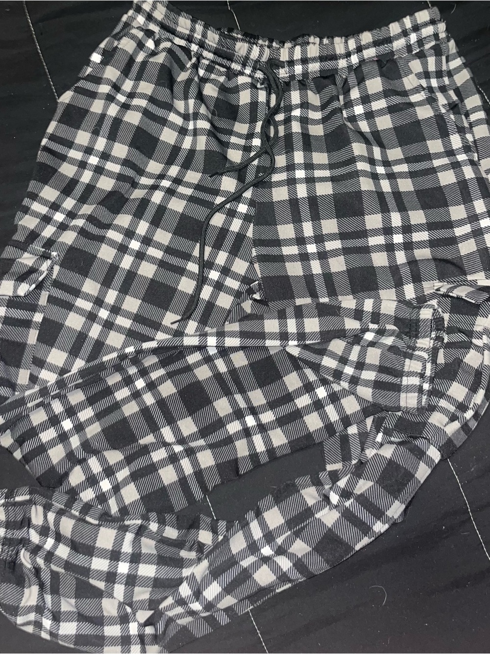 Shosho Black and White Plaid Waistband cargo Lounge Pants size large